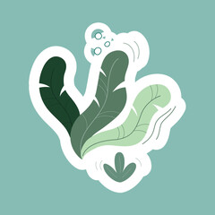 Tropical flowers sticker. Graphic element for website. Exotic jungle, botany and floristry. Foliage and branches of bushes and trees, jungle. Poster or banner. Cartoon flat vector illustration