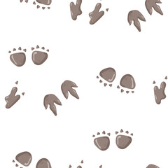 Dinosaur seamless pattern footprint tracks. Minimal color background with paw, stones, rainbow. Dinosaur footprint seamless pattern perfect for textile, wrap and wallpaper and design.