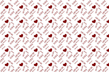 Abstract seamless pattern with red hearts and letter