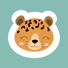 Tropical leopard sticker. Interface for programs, software and applications, exotic African savannah. Mammal and danger, predator. Wild life, animal and fauna. Cartoon flat vector illustration