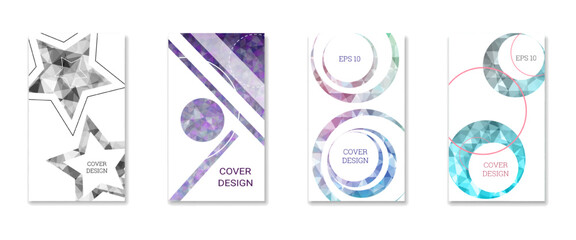 Cover design. Set of 4 covers. Imitation of crumpled paper. Unusual bright abstract background for magazine, book, splash, banner, vector. Imitation of crumpled paper