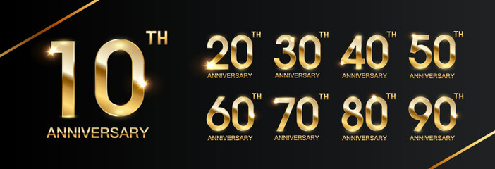 Set of anniversary celebration template design with golden text for anniversary celebration event.
