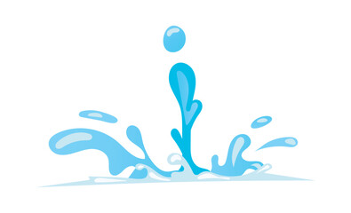 Water effect with blue aqua splashes and falling liquid drops. Vector illustration in comic cartoon design