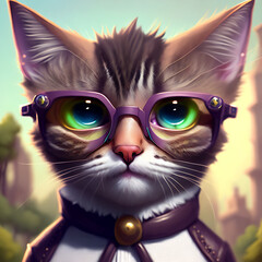 Naklejka premium portrait of big eyes cute sexy kitten wearing sunglasses Generative AI
