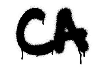 Spray graffiti CA zip code abbreviation, CALIFORNIA, over white.
