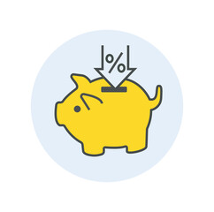 Obraz premium Piggy bank color icon. Savings and budget, financial literacy and passive income. Cashback, discounts and promotions. Online shopping and home delivery, special offer. Cartoon flat vector illustration