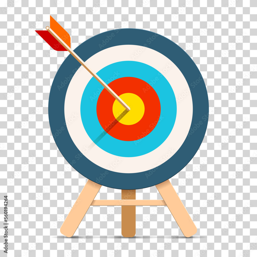 Poster target icon in flat style on transparent background. bullseye business conpept. arrow in the center 