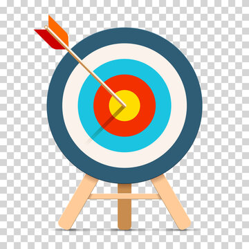Target icon in flat style on transparent background. Bullseye business conpept. Arrow in the center aim. Vector design element for you projects