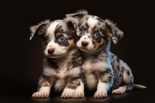 Purebred Puppies In A Studio, Cute. Generative AI