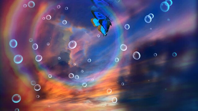 The vivid sky with butterfly