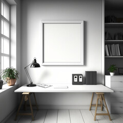 Fototapeta na wymiar empty white frame hanging in modern minimalist office