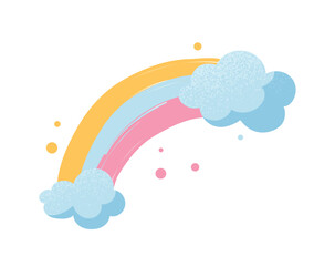 Rainbow with cloud. Graphic element for website, poster or banner. Metaphor of love and tenderness, dream. Design element for invitation and greeting postcard. Cartoon flat vector illustration