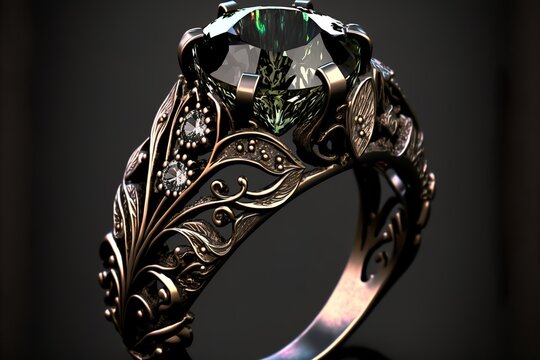 Unique Engagement Ring With Green Stone