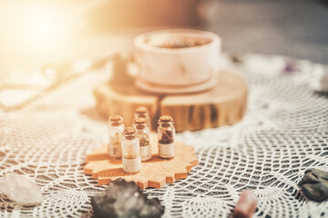 Cacao ceremony space, heart opening medicine. Shaman altar. Crystal Healing Decor.