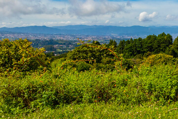 Beautiful mountain landscape city panorama forest trees nature Costa Rica.