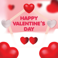 Beautiful happy valentine's day text vector design with love hearts decorative background