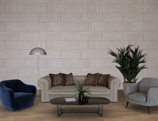 Modern living room design, 3d render