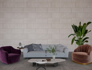 modern living room with grey sofa
