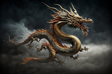Fototapeta premium Chinese New Year concept with Flying Dragon against dramatic sky.