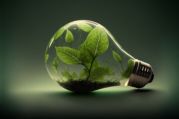 World environment and earth day concept with leaves growing in a lightbulb. Eco friendly enviroment