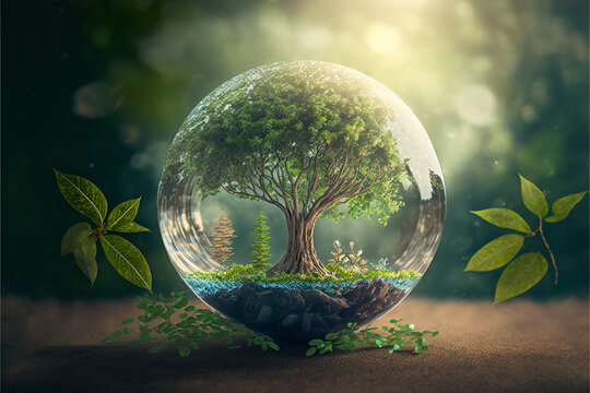 World environment and earth day concept with glass globe and eco friendly enviroment