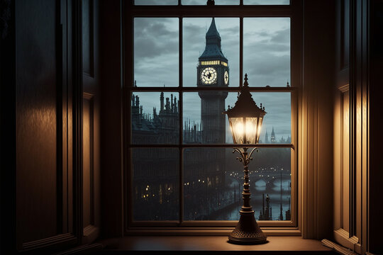 View from a window of an old building on a rainy day in London - Powered by Adobe