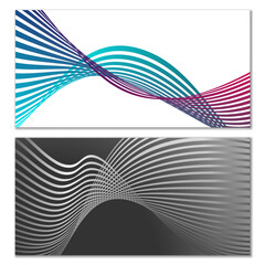 Wavy lines or ribbons. Multicolored striped gradient. Creative unusual background with abstract gradient wave lines for creating trendy banner, poster. Vector eps