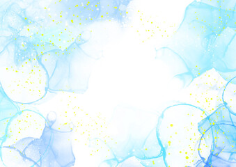 アルコールインク テクスチャ背景 水彩 アート 水面風 エメラルドブルー 長方形バージョン