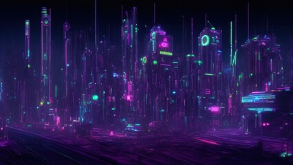 Naklejka na ściany i meble Cyberpunk town, futuristic city, dystoptic artwork.