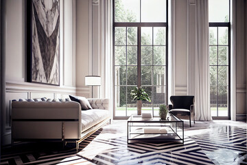 luxury living room interior design, beautiful modern decoration - generative ai