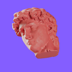 Greek statue head with plastic warp bag. Vapor retro synth wave style concept.