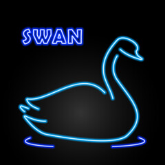 swan neon sign, modern glowing banner design, colorful modern design trends on black background. Vector illustration.