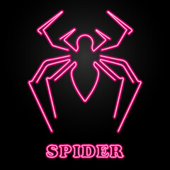 Fototapeta premium spider neon sign, modern glowing banner design, colorful modern design trends on black background. Vector illustration.