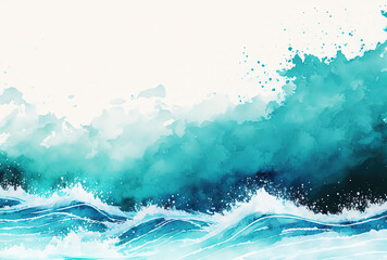 Watercolor blue background. Splashes turquoise backdrop. Ai generated