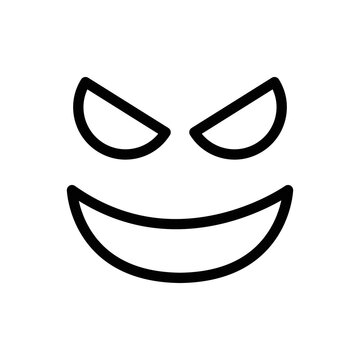 Evil face line icon isolated on white background. Black flat thin icon on modern outline style. Linear symbol and editable stroke. Simple and pixel perfect stroke vector illustration