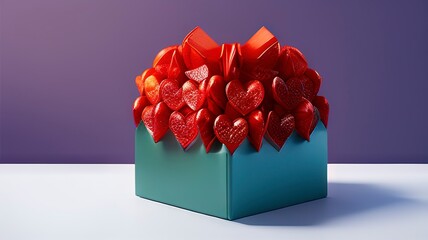 Gift Box with Heart Ribbon. "Generative Ai"