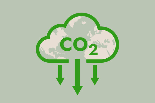 Green cloud co2 reduction carbon dioxide emissions symbol icon. vector illustration