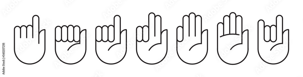Aufkleber hand gesture line icon set in modern geometric style with construction lines. isolated vector icon o