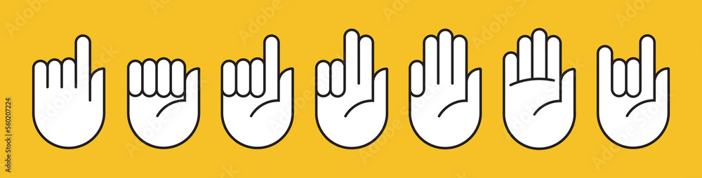 Aufkleber hand gesture line icon set in modern geometric style with construction lines. isolated vector illust