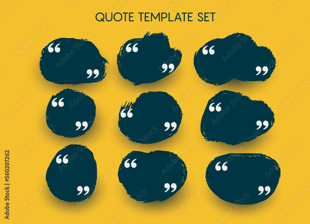 Poster Quote frames blank templates set. Text in brackets, citation empty speech bubbles, quote bubbles. Textbox isolated on color background. Vector illustration. 10 EPS.
