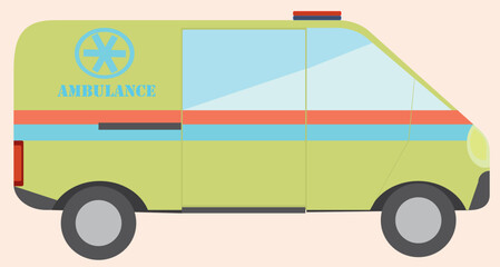 yellow ambulance with blue-red flashing lights