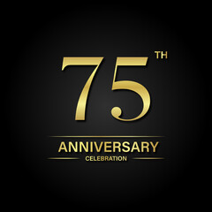 75th anniversary celebration with gold color and black background. Vector design for celebrations, invitation cards and greeting cards.