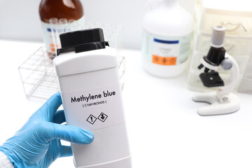 Methylene blue in bottle , chemical in the laboratory and industry