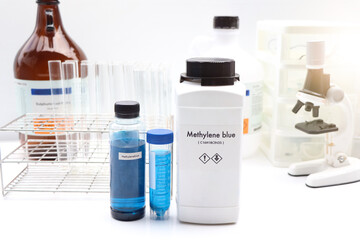 Methylene blue in bottle , chemical in the laboratory and industry