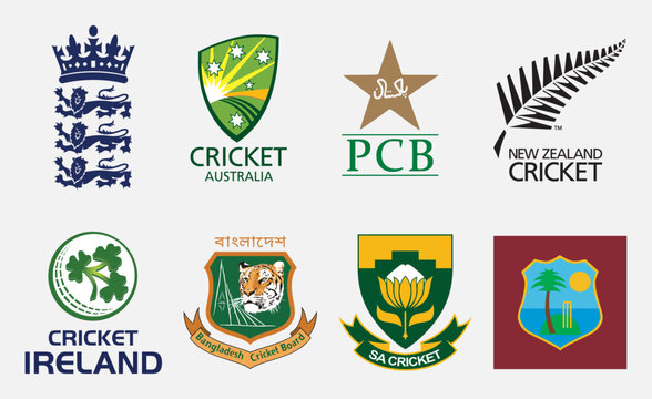 Popular Cricket board logo. England, Australia, Pakistan, South Africa, New Zealand, Bangladesh Cricket Board,  Editorial vector icon.
