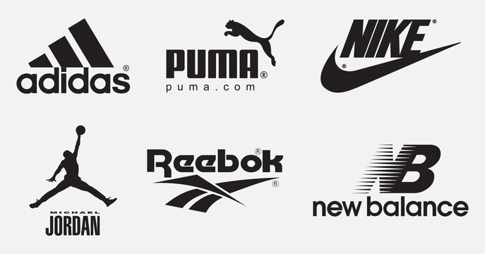 Sports Brands logo. New Balance, Nike, Adidas, Reebok, Michael Jordan. Editorial vector icon. vector de Stock Adobe Stock