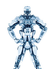 Fototapeta premium cyber mech is doing a power pose front view