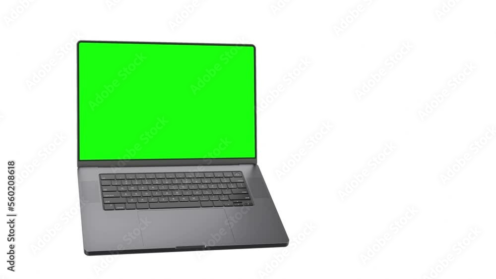 Wall mural the laptop arrives with spins, opens, and turns on the screen. includes luma matte for the entire sc