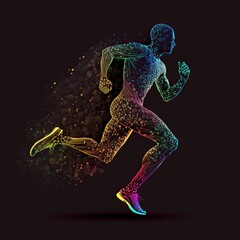 illustration transparent lines forming body of running athlete man, image generated by AI
