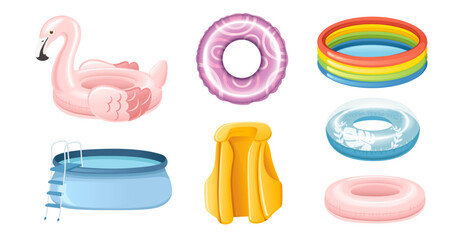 Set of inflatable tools for swimming vector illustration isolated on white background